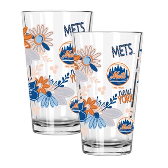 The Memory Company New York Mets Flowers 16oz Pint Glass Two-Piece Set