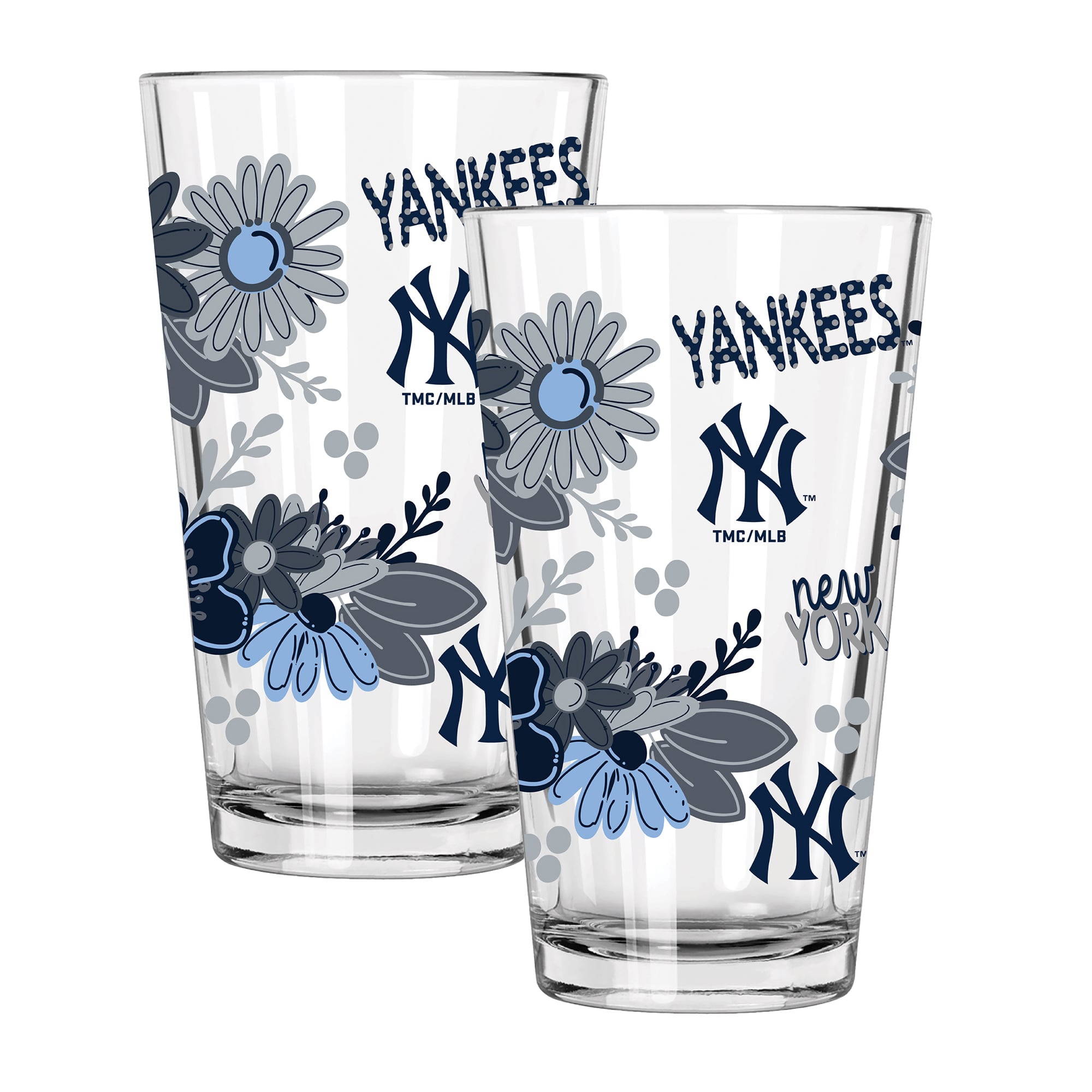 The Memory Company New York Yankees Flowers 16oz Pint Glass Two-Piece Set