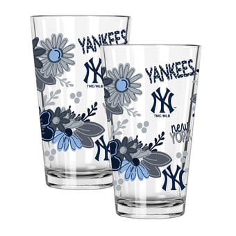 The Memory Company New York Yankees Flowers 16oz Pint Glass Two-Piece Set