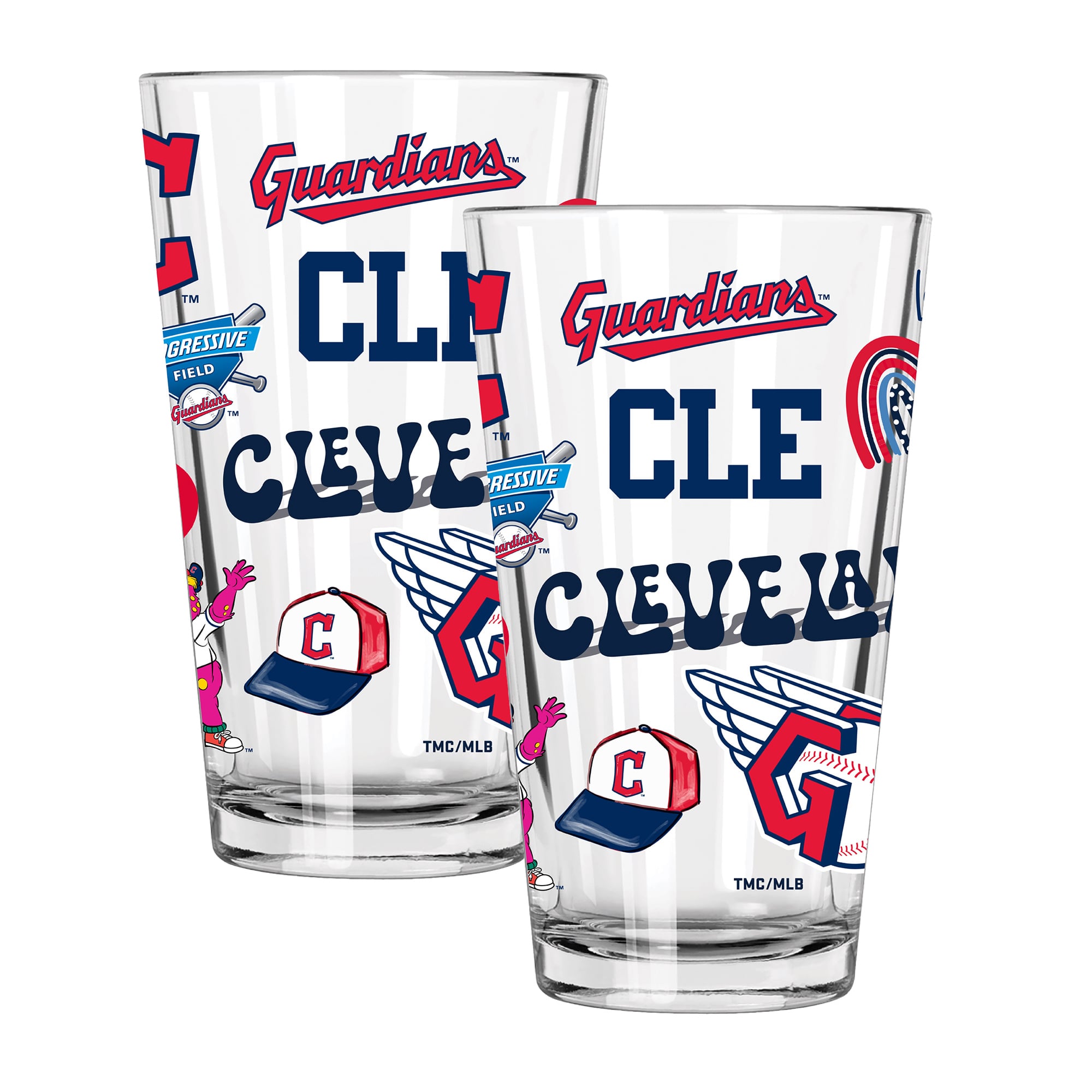 The Memory Company Cleveland Guardians Loco 16oz Pint Glass Two-Piece Set