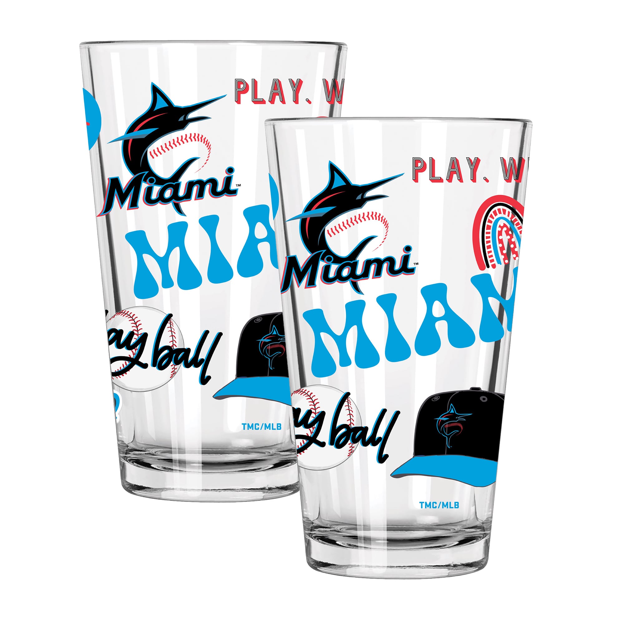The Memory Company Miami Marlins Loco 16oz Pint Glass Two-Piece Set