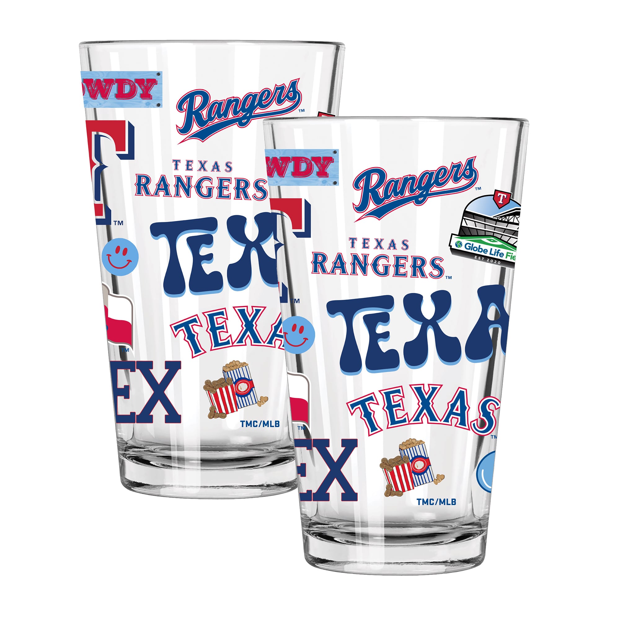 The Memory Company Texas Rangers Loco 16oz Pint Glass Two-Piece Set