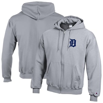 Men's Champion Heather Gray Detroit Tigers Powerblend Full-Zip Hoodie