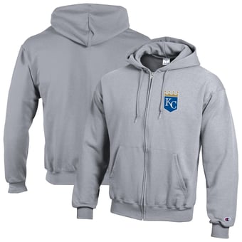 Men's Champion Heather Gray Kansas City Royals Powerblend Full-Zip Hoodie