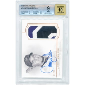 Larry Walker Colorado Rockies Autographed 2020 Topps Dynasty Tri-Color Game-Used Relic #DAP-LW3 #8/10 BGS Authenticated 9/10 Card - 10,8.5,10,9.5 Subgrades