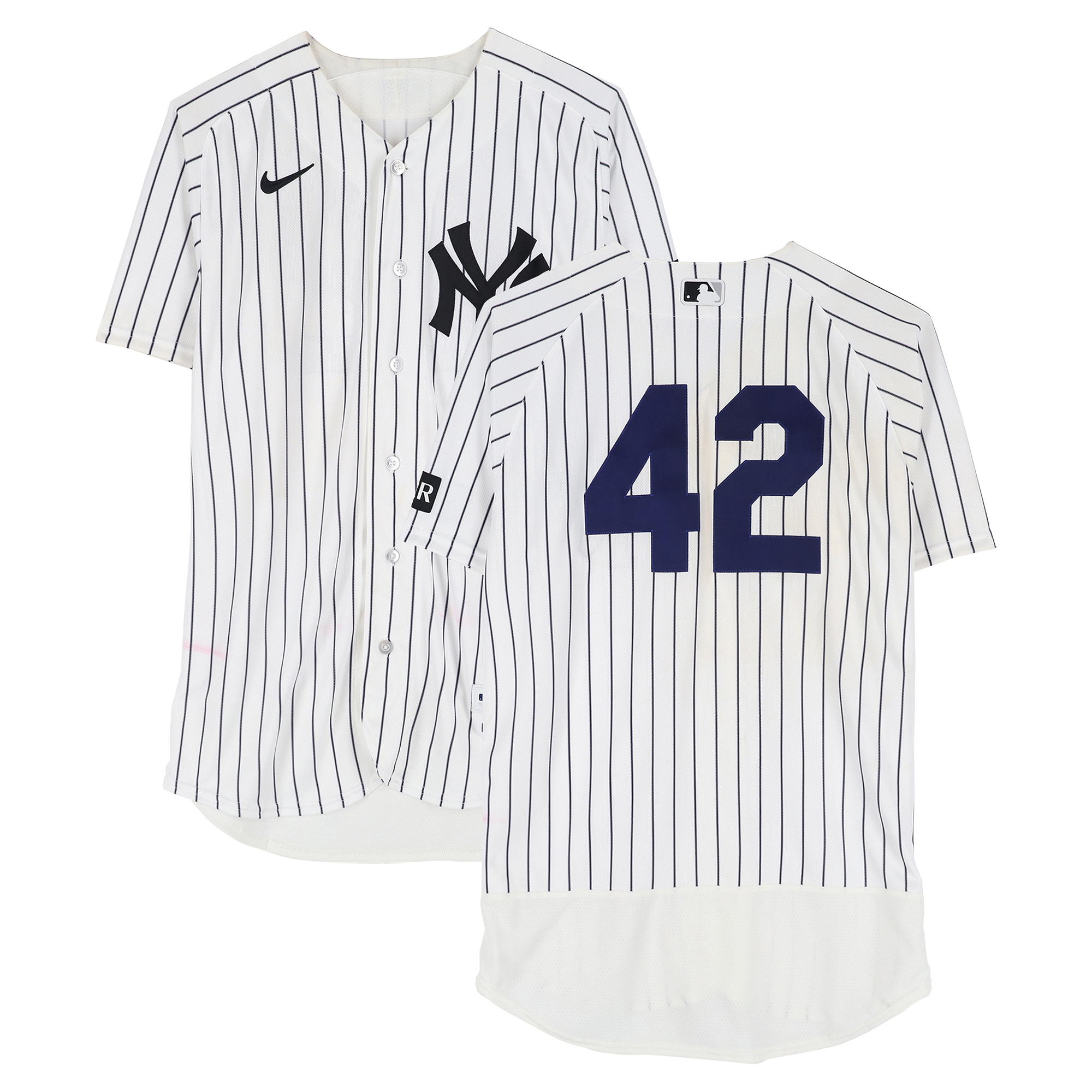 Luis Gil New York Yankees Game-Used #42 White Pinstripe Jersey vs. Los Angeles Angels on April 15, 2026 - Jackie Robinson Day