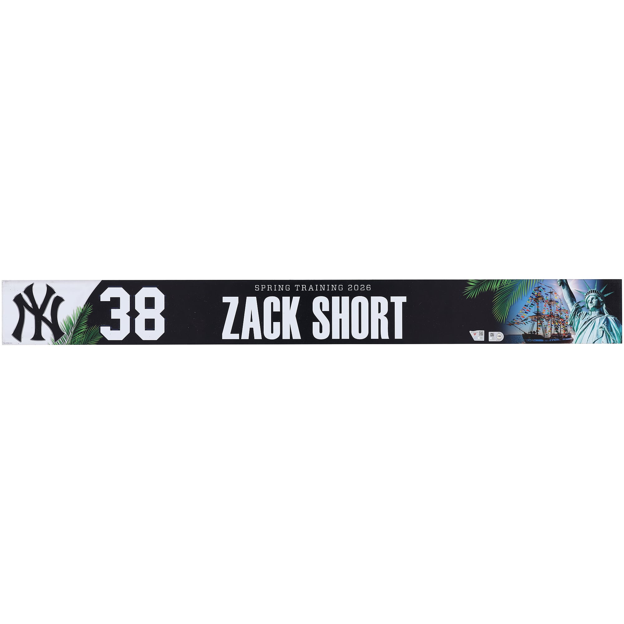 Zack Short New York Yankees Player-Issued #38 Nameplate from 2026 MLB Spring Training