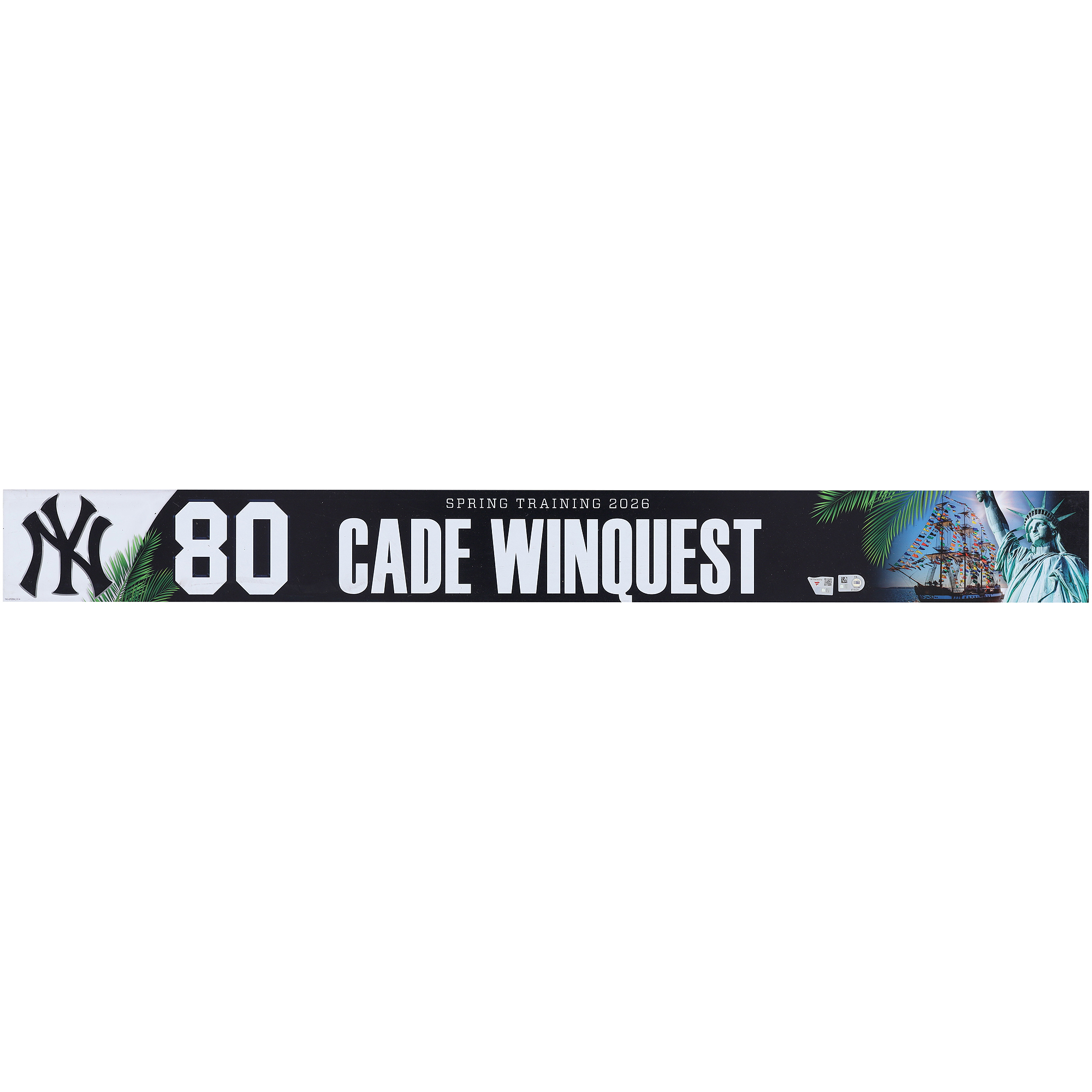 Cade Winquest New York Yankees Player-Issued #80 Nameplate from 2026 MLB Spring Training