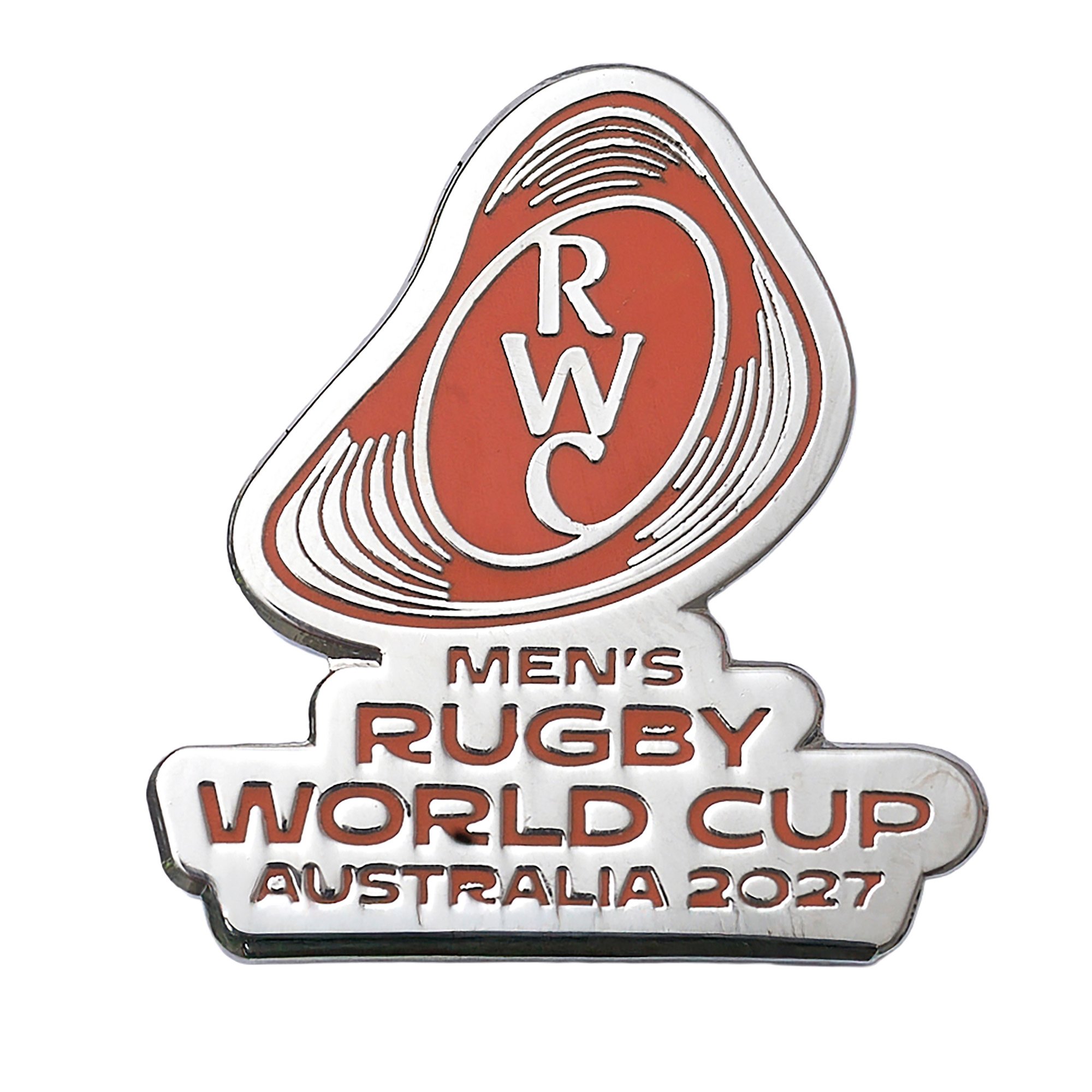 Spilla con il logo della Coppa del Mondo di Rugby 2027 in argento