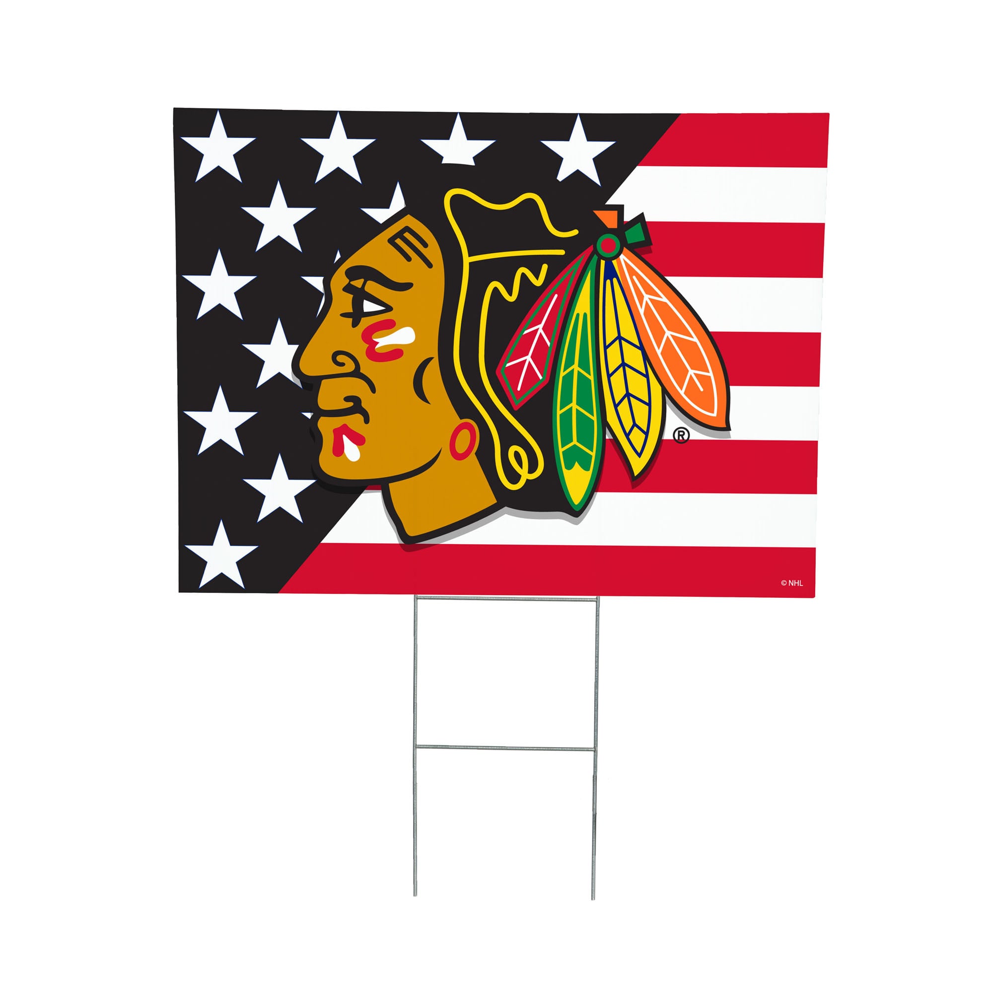 Chicago Blackhawks 18" x 24" Patriotic Americana Stars & Stripes Flag Outdoor Yard Sign