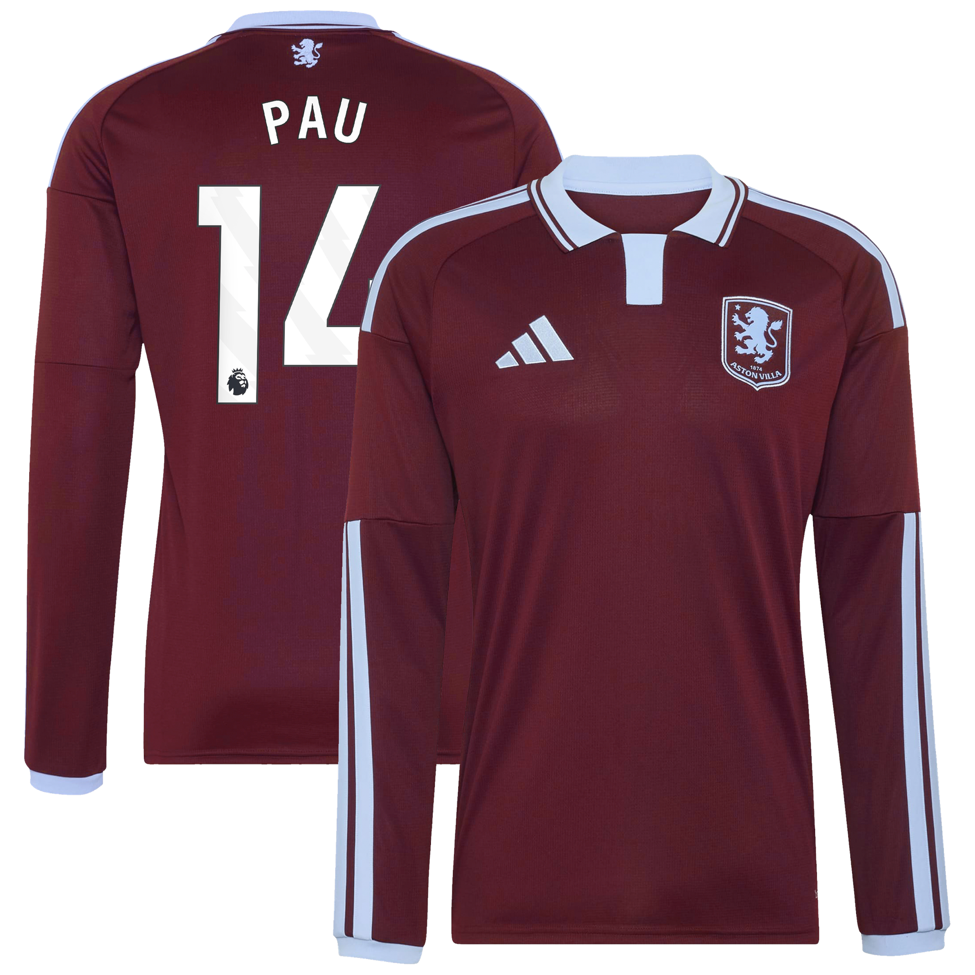 Camiseta adidas de la 1ª equipación del Aston Villa 2026-27 - Manga larga con dorsal Pau 14
