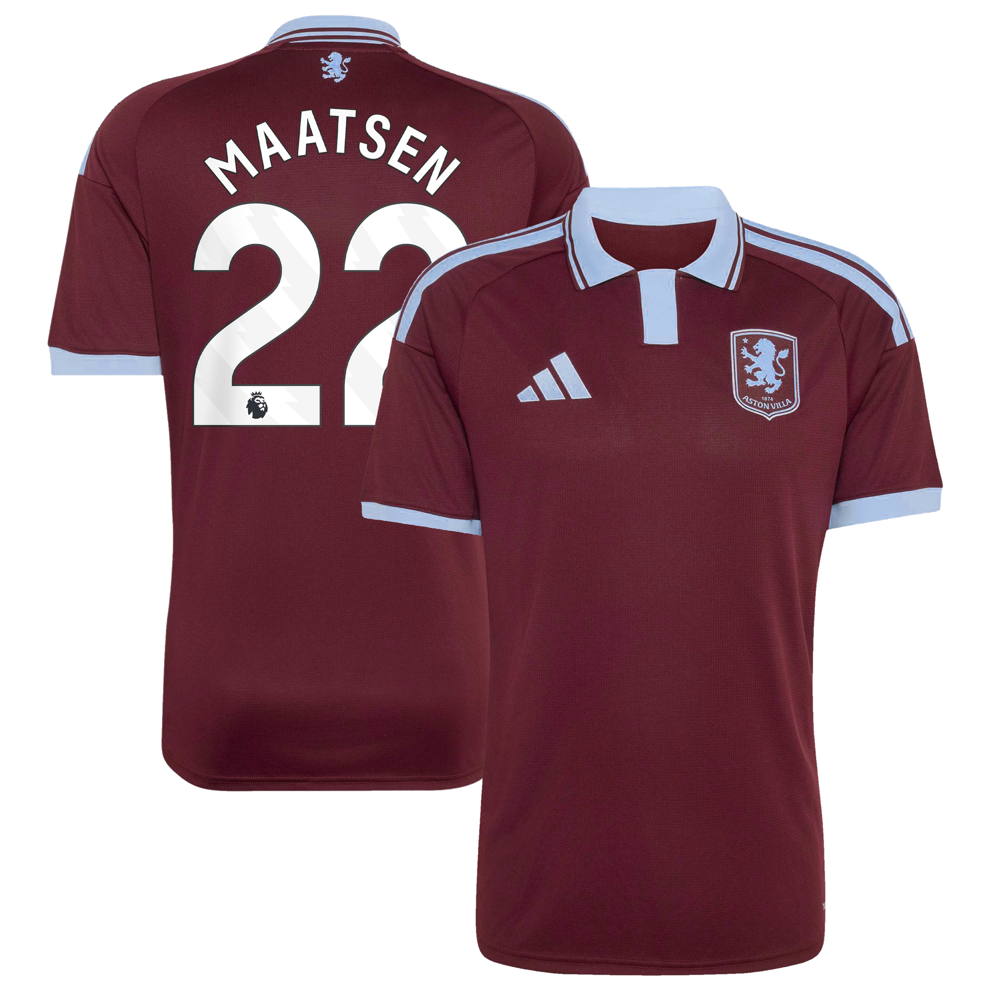 Camiseta adidas de la 1ª equipación del Aston Villa 2026-27 con dorsal Maatsen 22