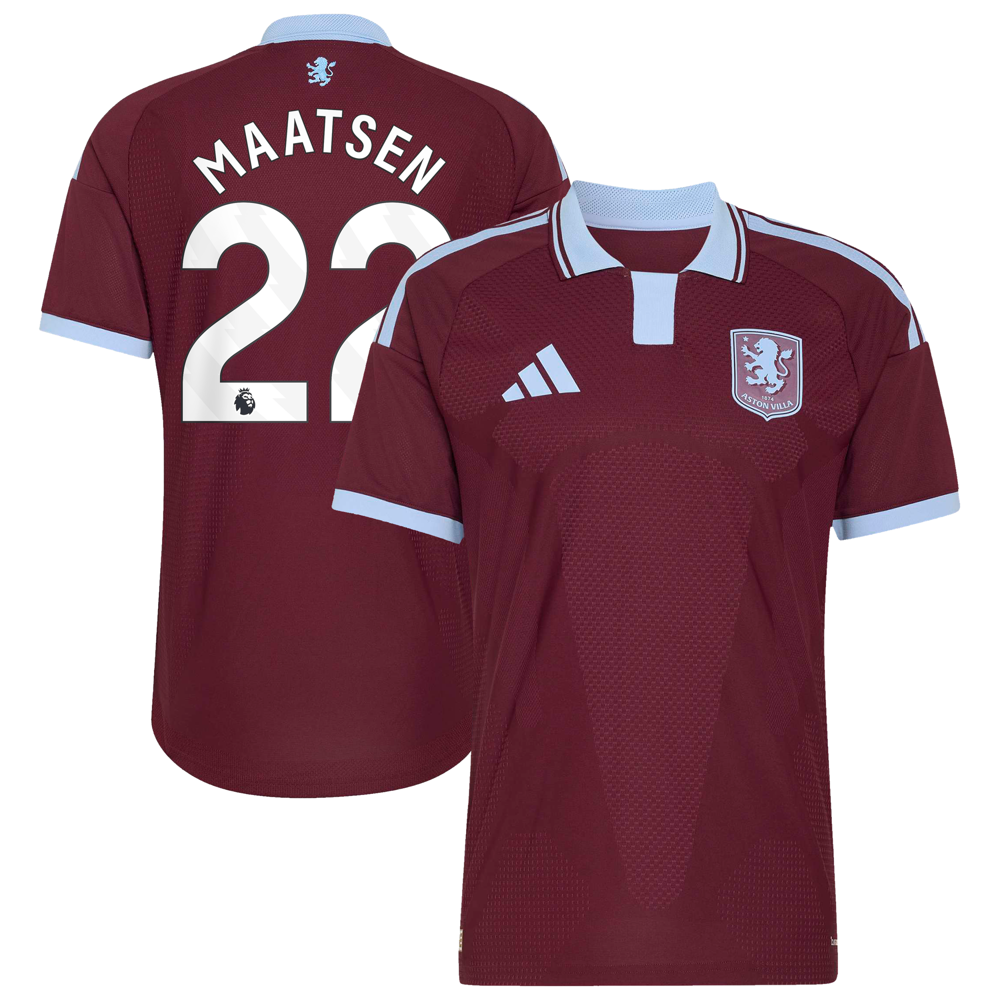 Camiseta adidas Autentica de la 1ª equipación del Aston Villa 2026-27 con dorsal Maatsen 22