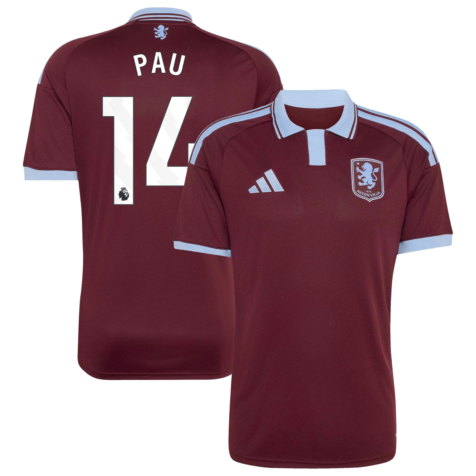 Camiseta adidas de la 1ª equipación del Aston Villa 2026-27 con dorsal Pau 14