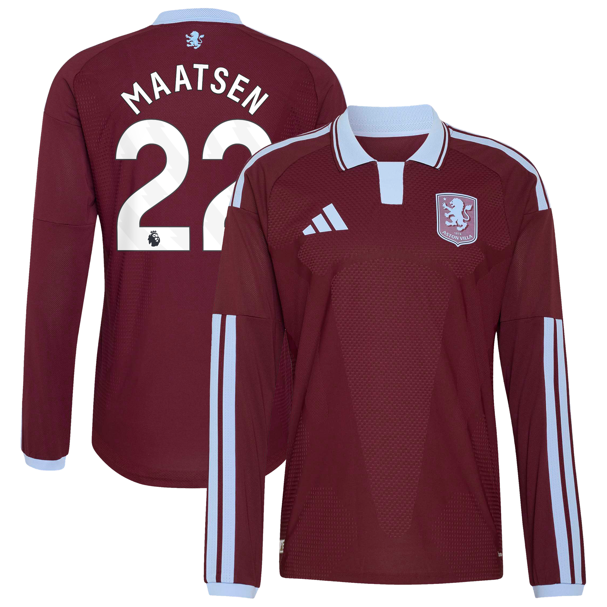 Camiseta adidas Autentica de la 1ª equipación del Aston Villa 2026-27 - Manga larga con dorsal Maatsen 22