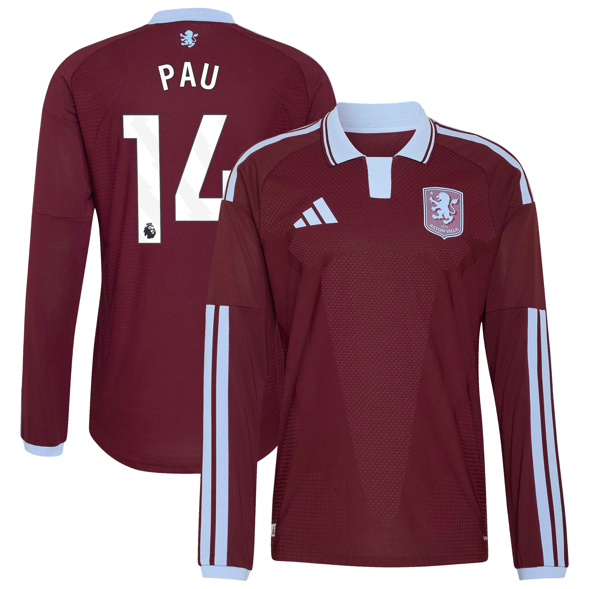 Camiseta adidas Autentica de la 1ª equipación del Aston Villa 2026-27 - Manga larga con dorsal Pau 14