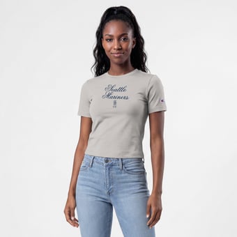 Women's Champion Gray Seattle Mariners Soft-Touch Fitted Cropped T-Shirt