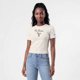 Women's Champion Cream San Francisco Giants Soft-Touch Fitted Cropped T-Shirt