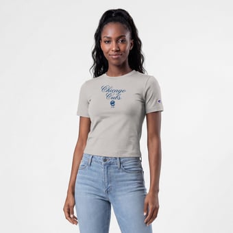 Women's Champion Gray Chicago Cubs Soft-Touch Fitted Cropped T-Shirt