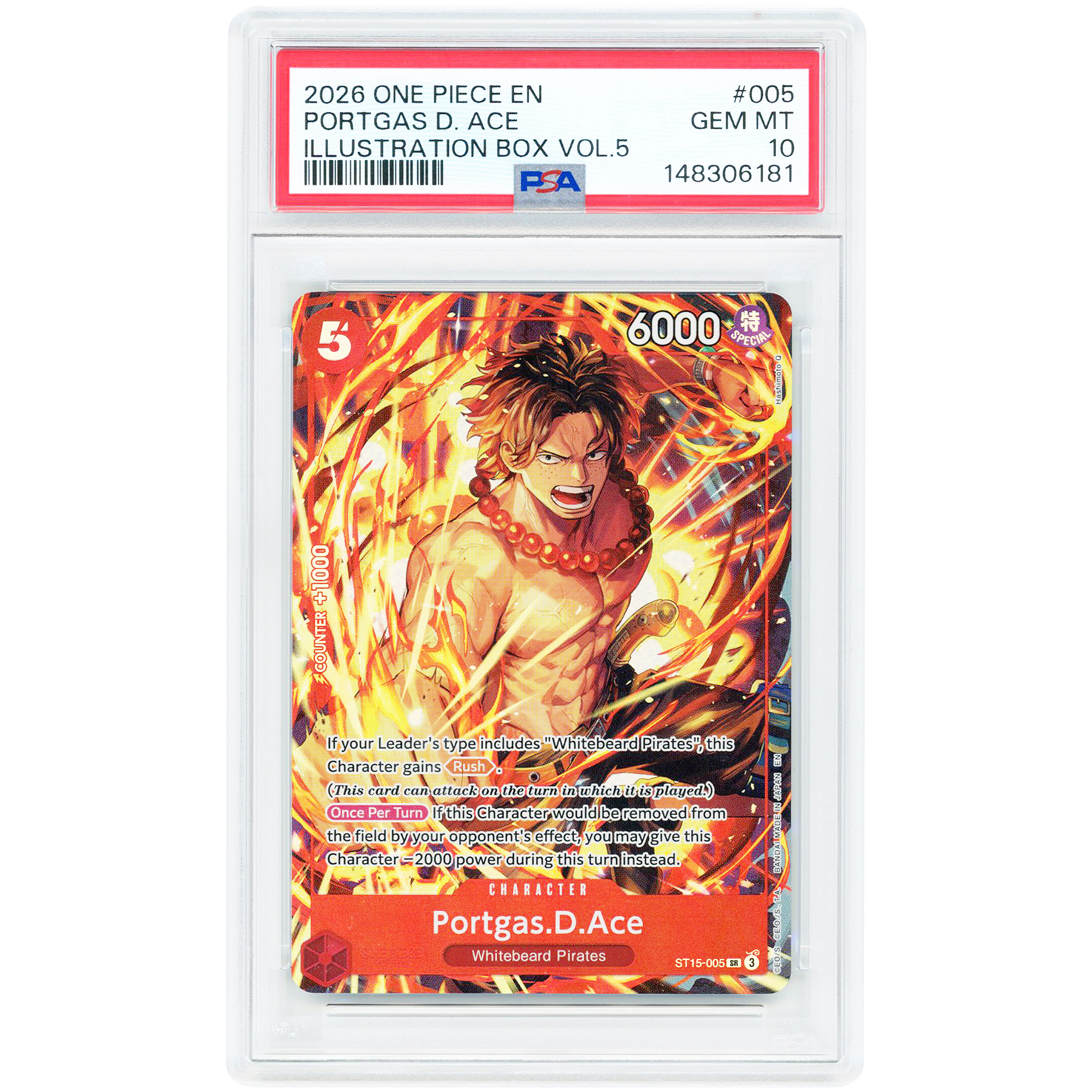 Portgas D. Ace 2026 One Piece Illustration Box Volume 5 Promo Card #005 PSA Authenticated 10 Card
