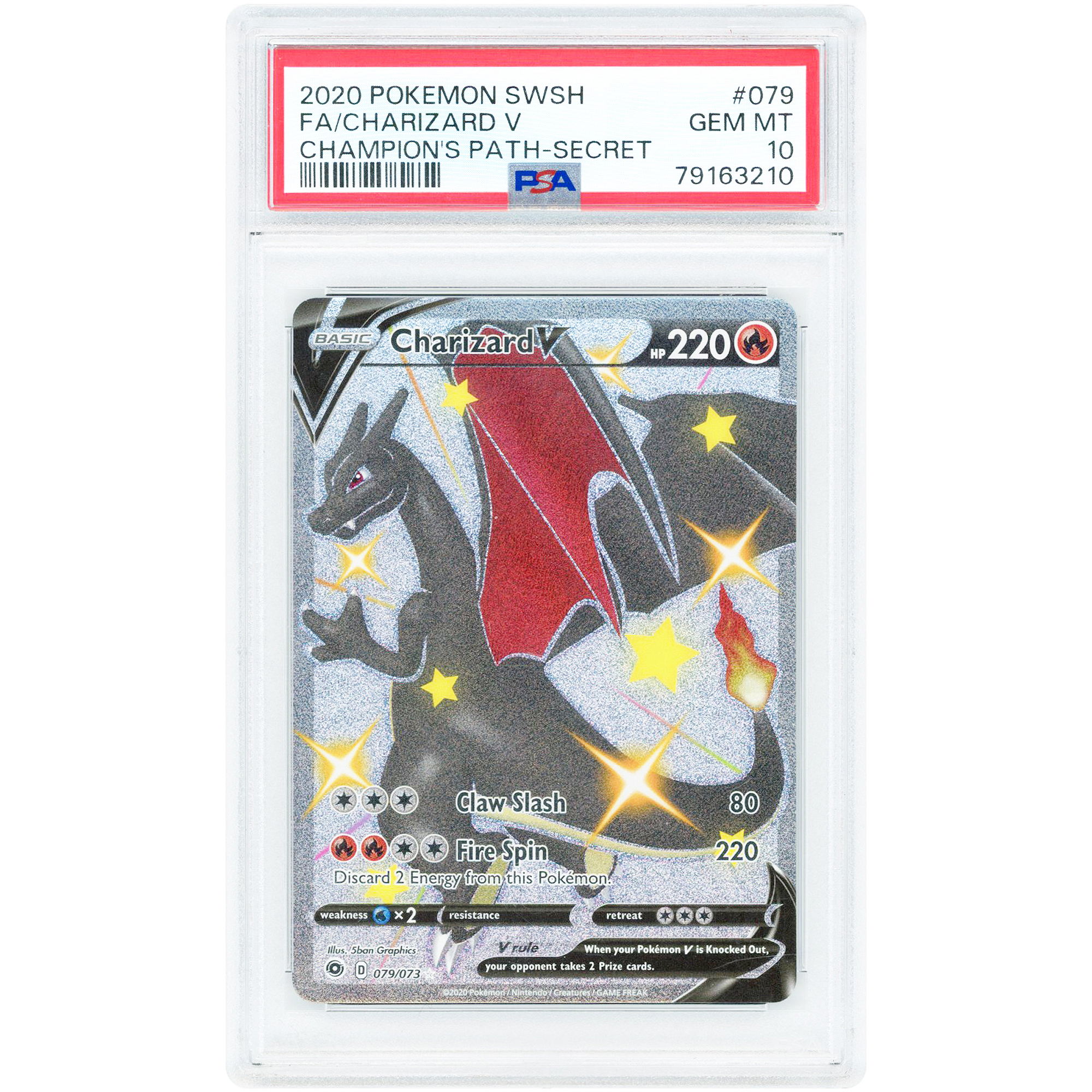 Charizard V 2020 Pokemon Champion's Path Secret Rare #079 PSA Authenticated 10 Card