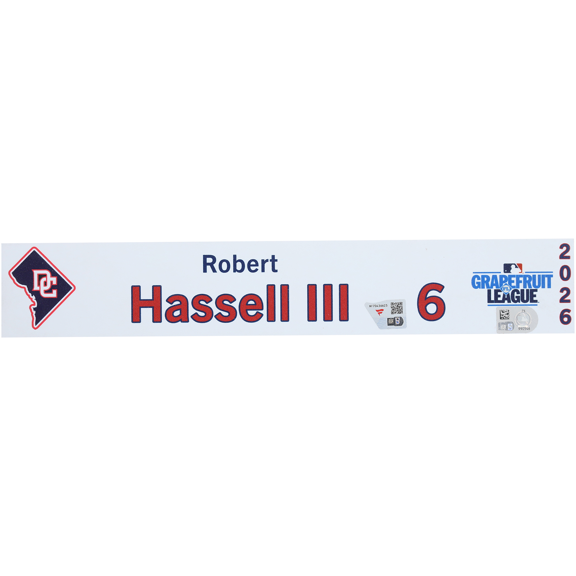Robert Hassell III Washington Nationals Player-Issued #6 Nameplate from 2026 MLB Spring Training