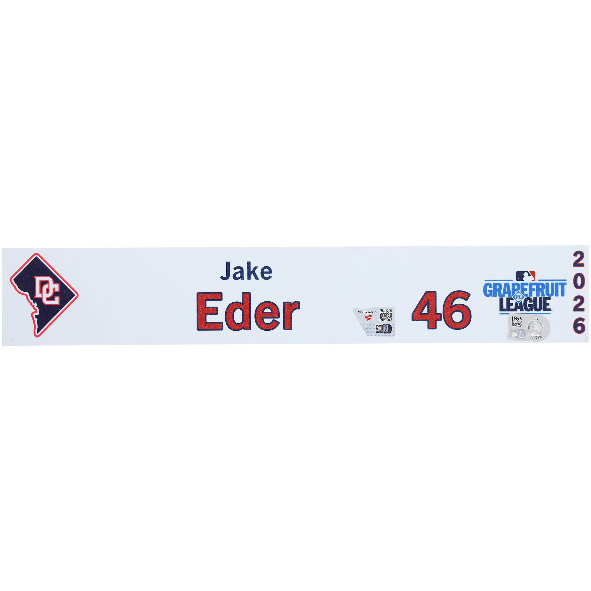 Jake Eder Washington Nationals Player-Issued #46 Nameplate from 2026 MLB Spring Training