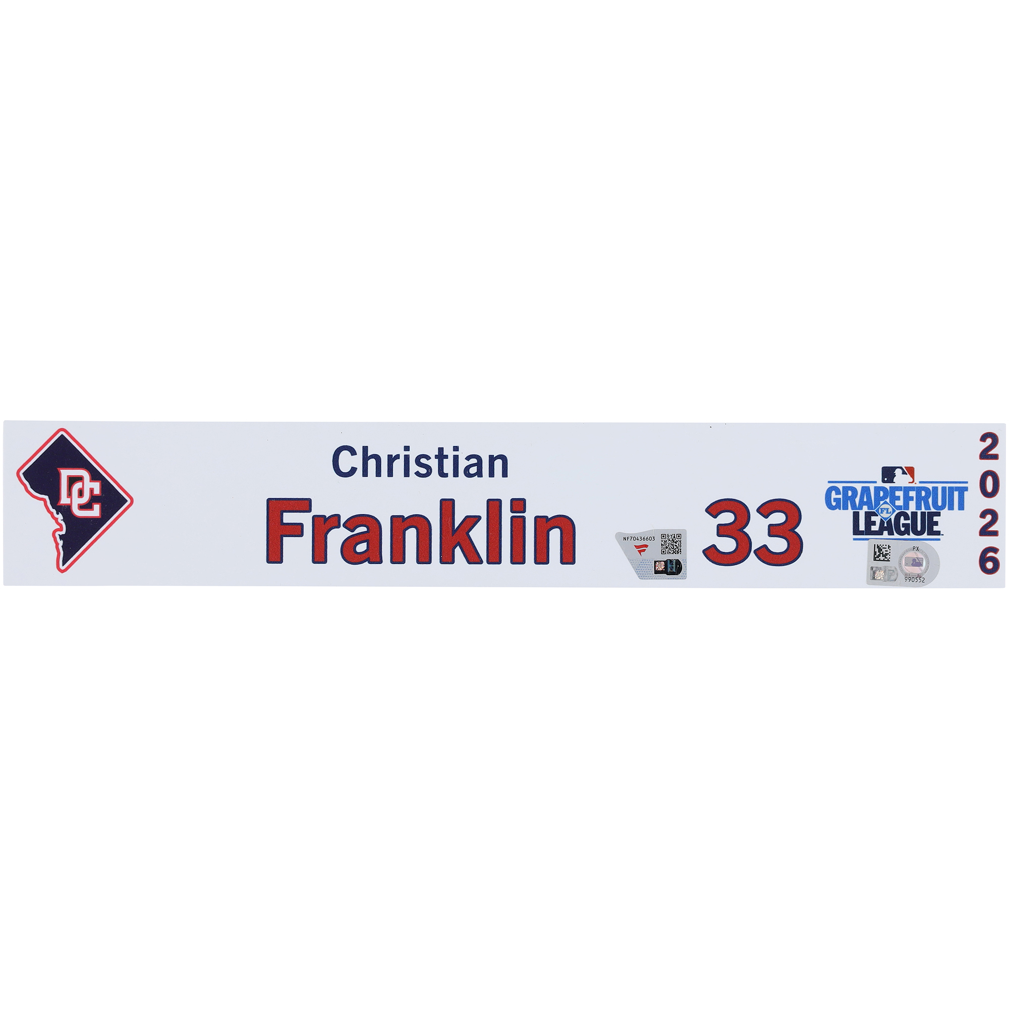 Washington Nationals Player-Issued #33 Nameplate from 2026 MLB Spring Training
