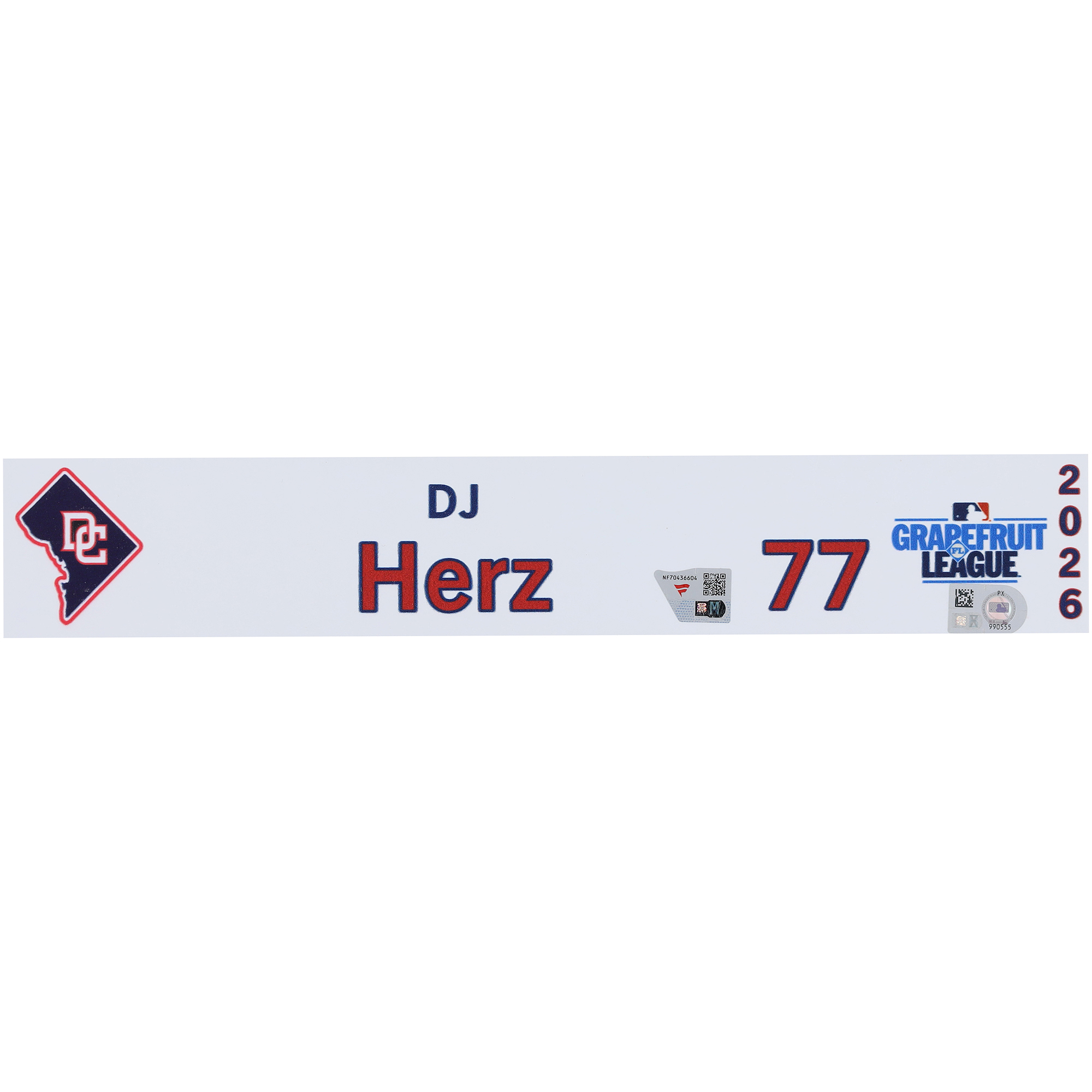 DJ Herz Washington Nationals Player-Issued #77 Nameplate from 2026 MLB Spring Training