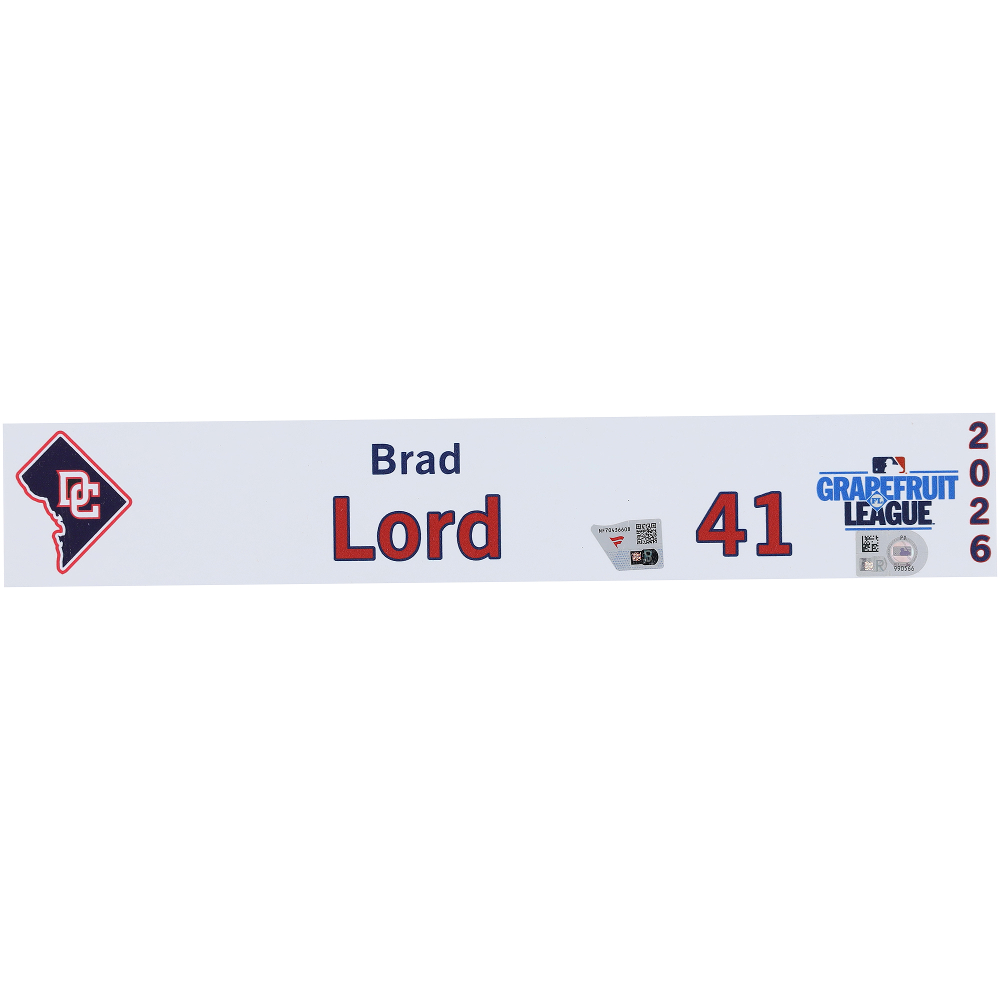 Brad Lord Washington Nationals Player-Issued #41 Nameplate from 2026 MLB Spring Training