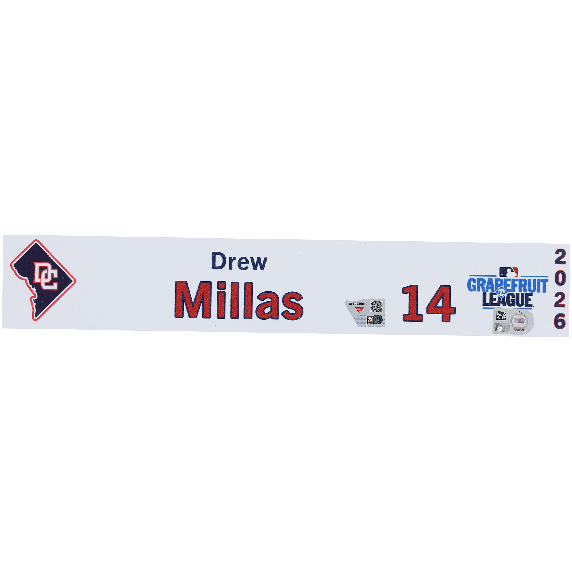 Drew Millas Washington Nationals Player-Issued #14 Nameplate from 2026 MLB Spring Training