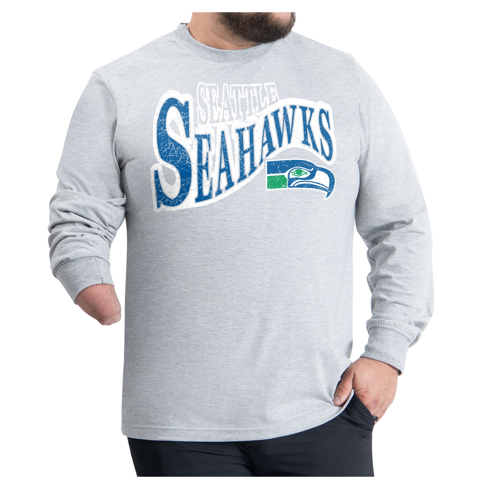 Men's G-III Sports by Carl Banks Gray Seattle Seahawks Adaptive Twisted Team Graphics Long Sleeve T-Shirt