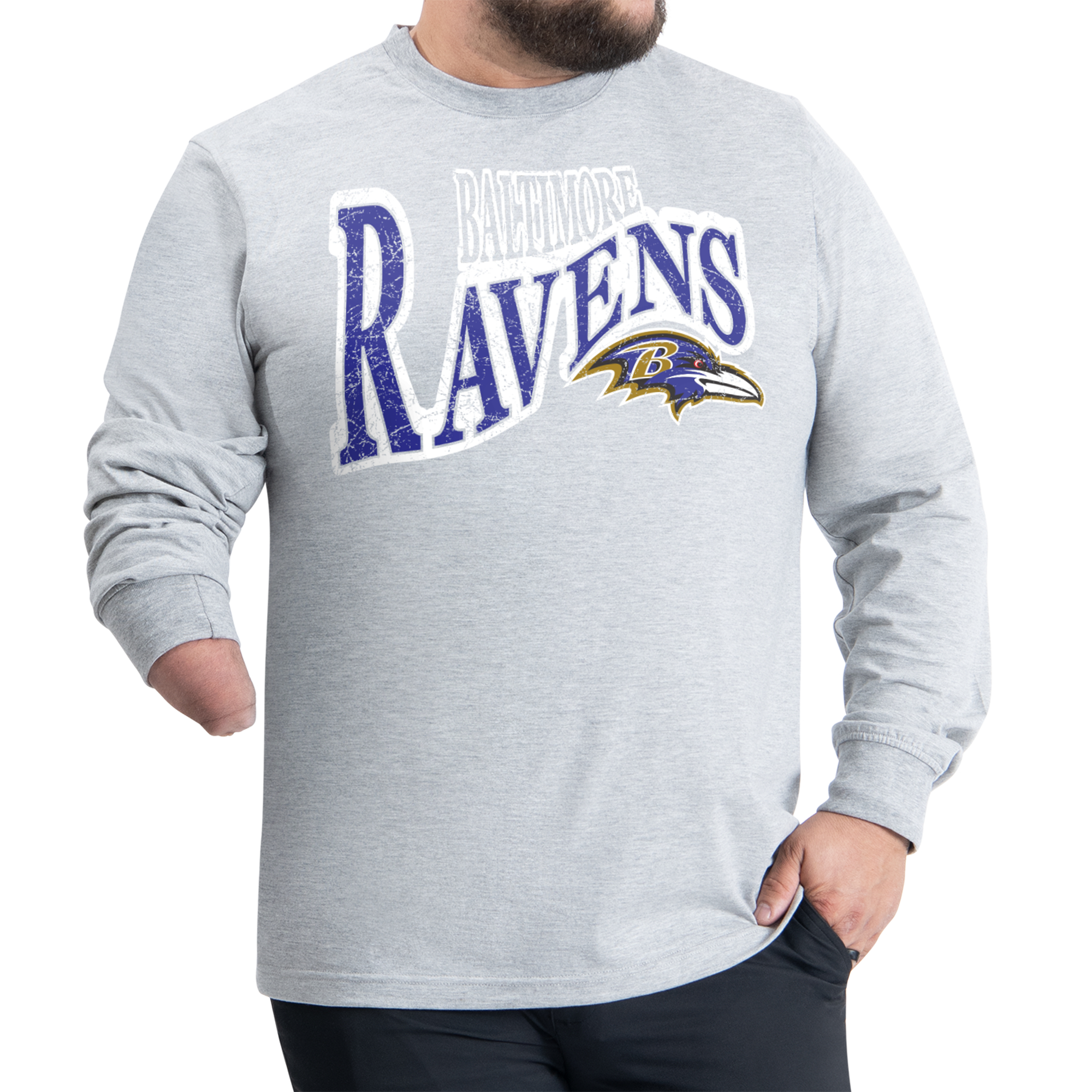 Men's G-III Sports by Carl Banks Gray Baltimore Ravens Adaptive Twisted Team Graphics Long Sleeve T-Shirt