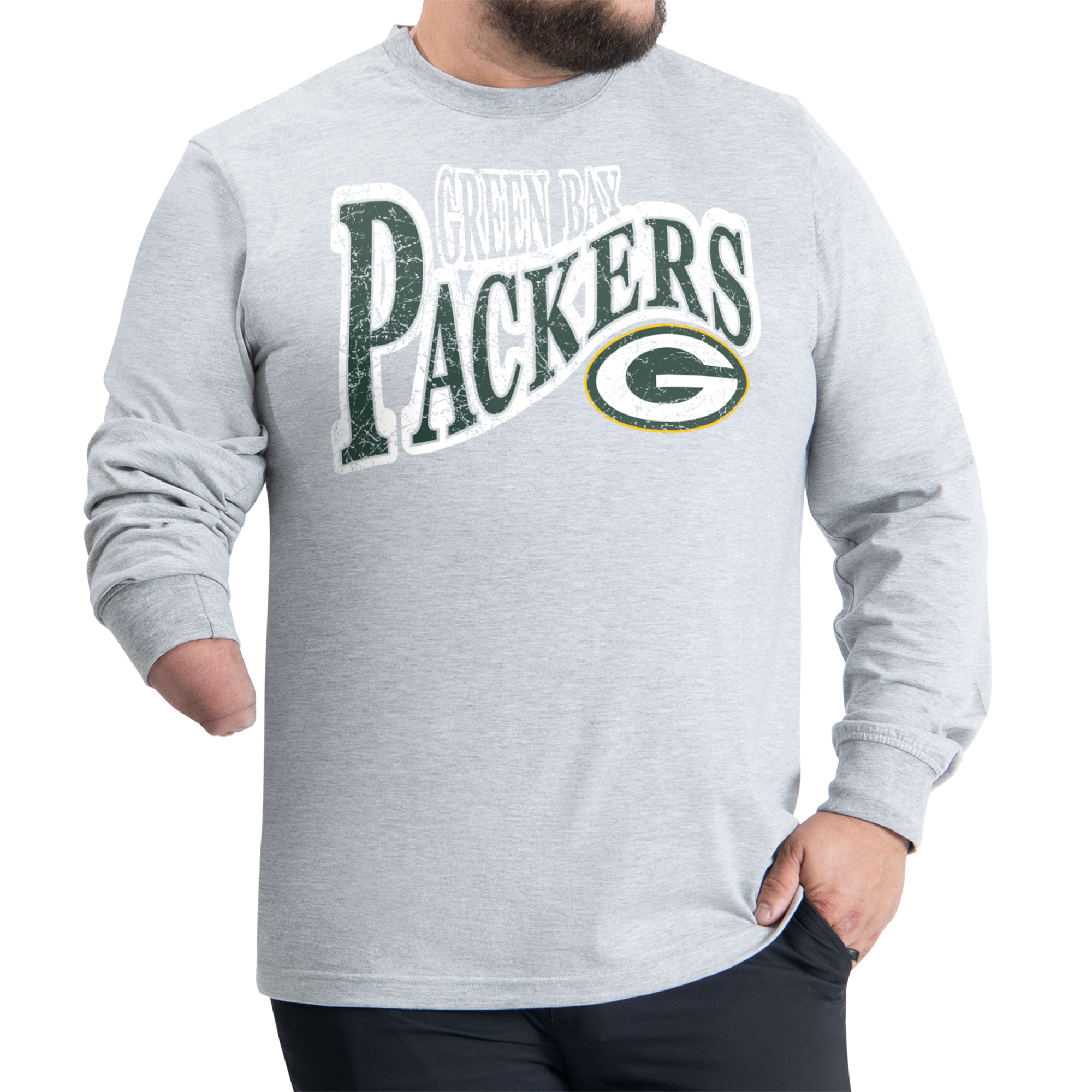 Men's G-III Sports by Carl Banks Gray Green Bay Packers Adaptive Twisted Team Graphics Long Sleeve T-Shirt