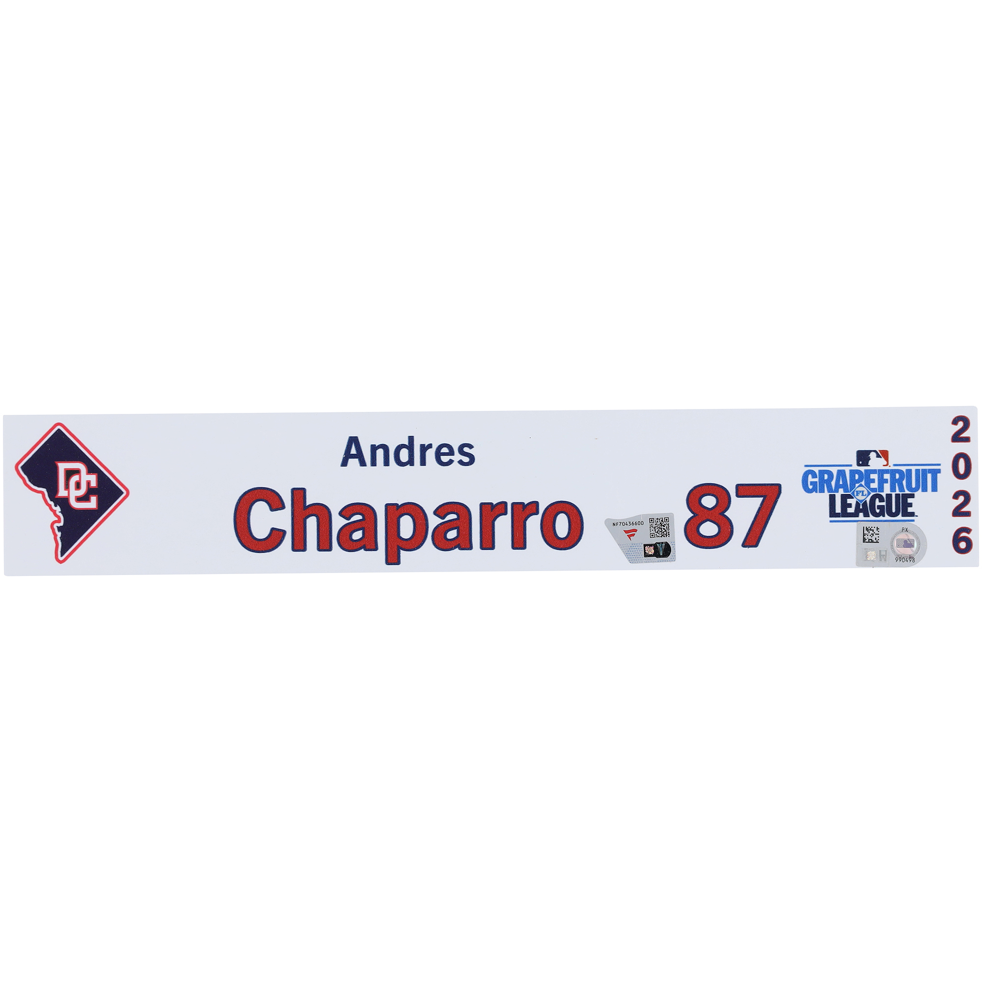 Andrés Chaparro Washington Nationals Player-Issued #87 Nameplate from 2026 MLB Spring Training