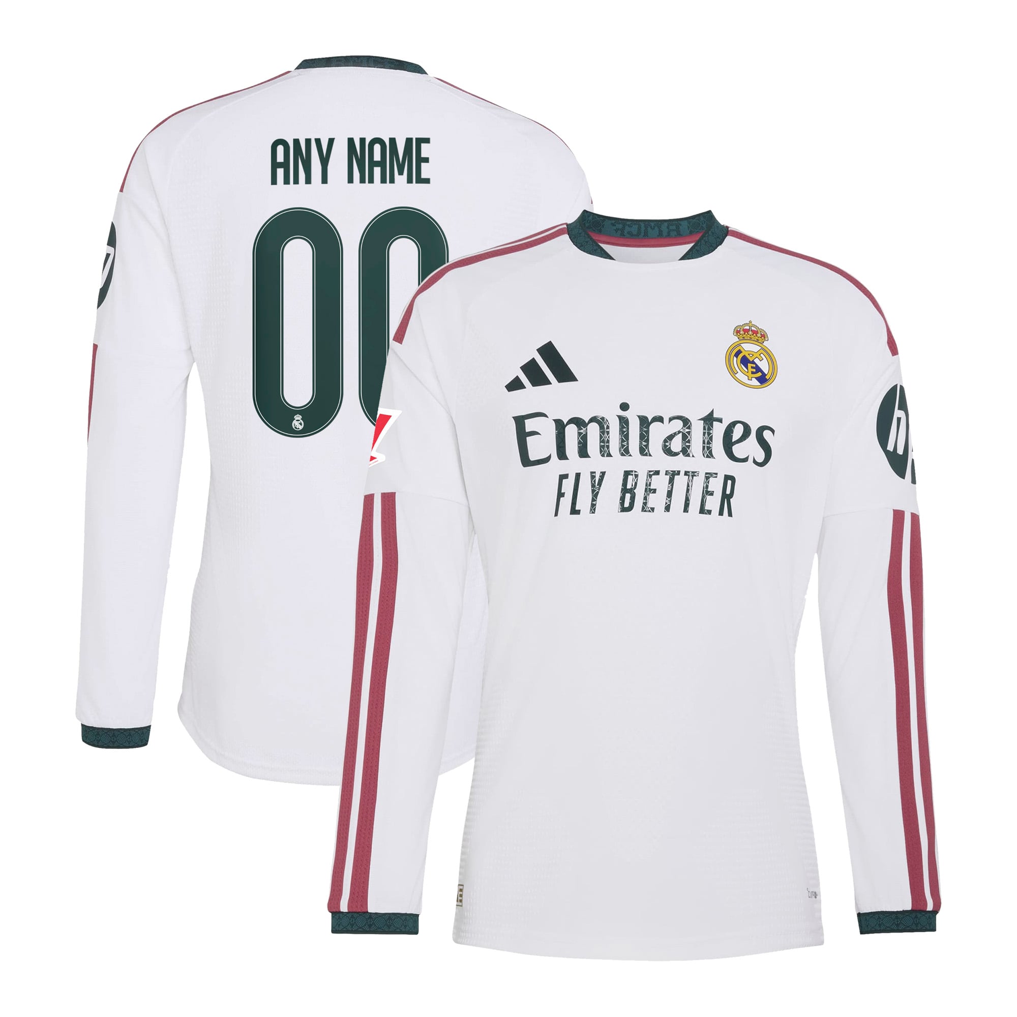 Men's adidas  White Real Madrid 2026/27 Home On-Field Authentic Custom Long Sleeve Jersey