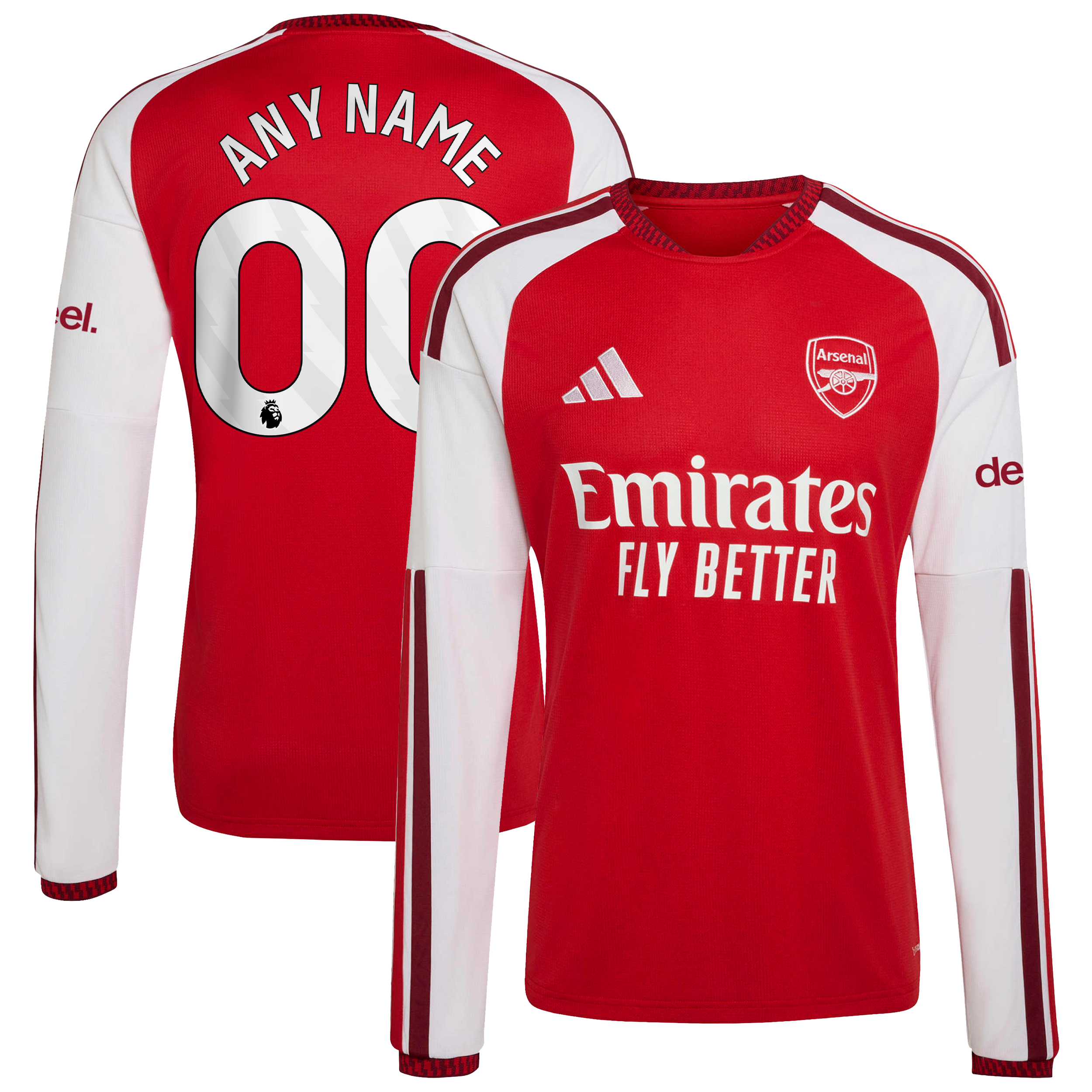 Men's adidas Red Arsenal 2026/27 Home Replica Custom Long Sleeve Jersey