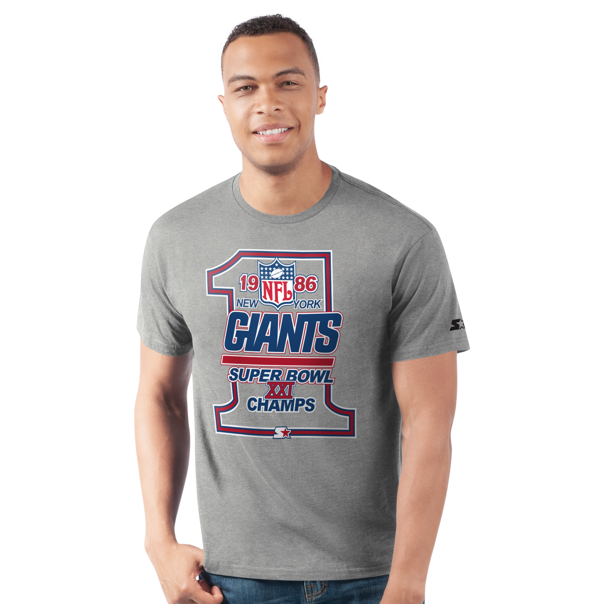 Men's Starter Heather Gray New York Giants Super Bowl XXI Champions T-Shirt