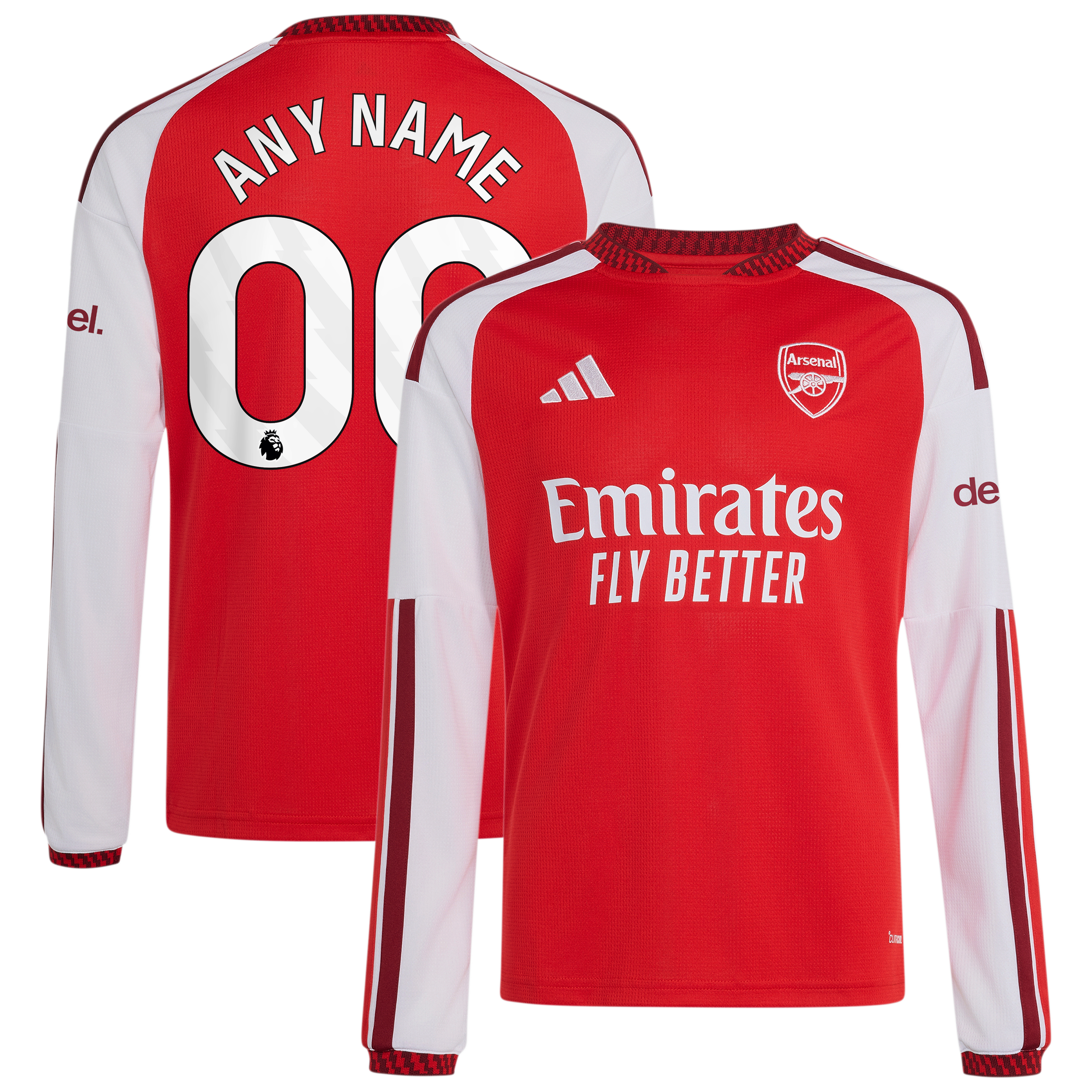 Youth adidas Red Arsenal 2026/27 Home Replica Custom Long Sleeve Jersey