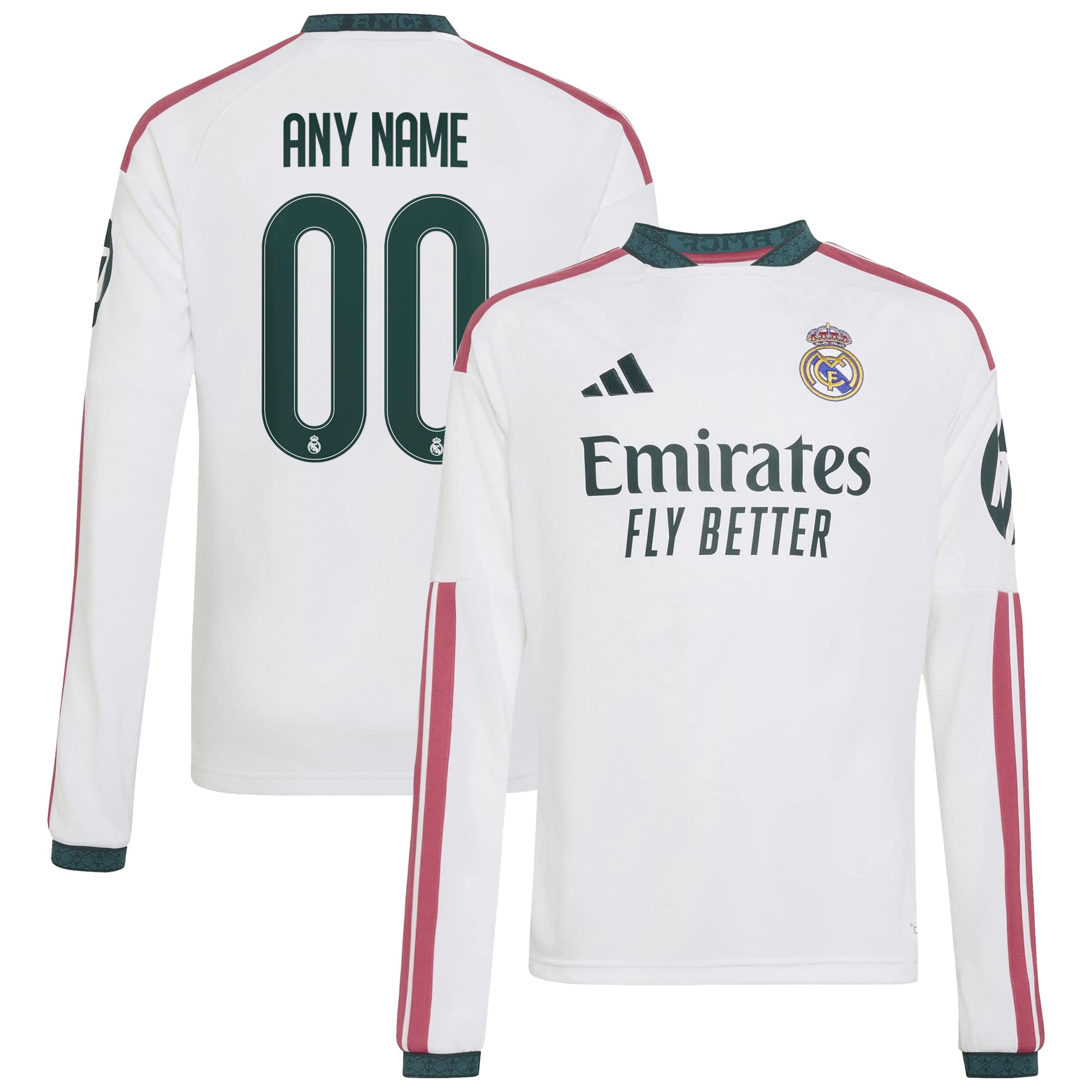 Youth adidas  White Real Madrid 2026/27 Home Replica Custom Long Sleeve Jersey