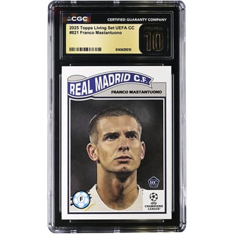 Franco Mastantuono Real Madrid 2025 Topps Living Set UEFA CC #821 CGC Authenticated PRISTINE 10 Rookie Card