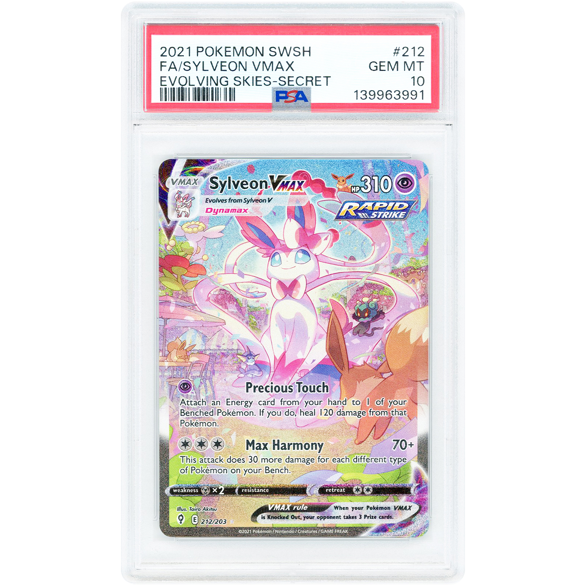 Sylveon VMAX 2021 Pokemon Evolving Skies Secret Rare #212 PSA Authenticated 10 Card