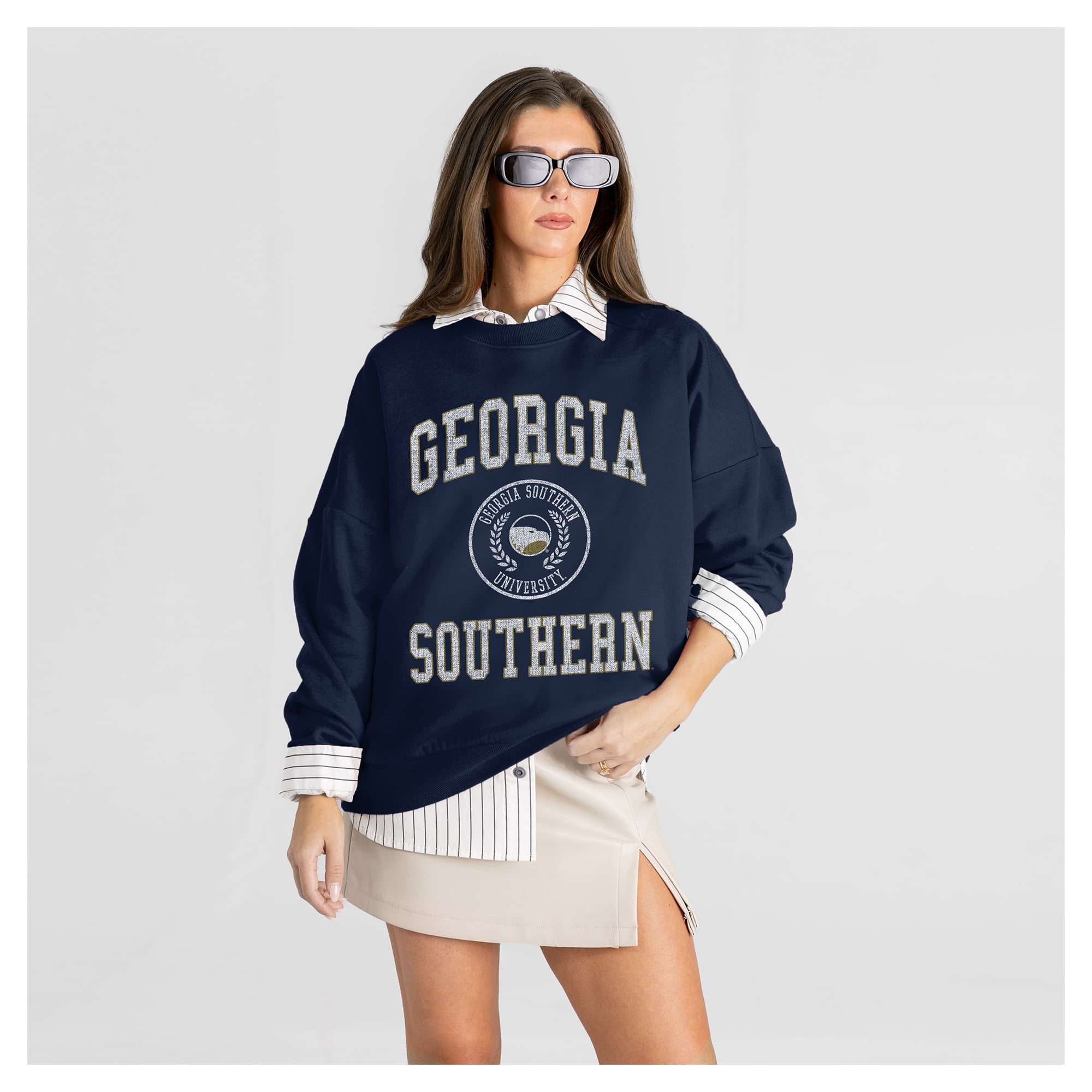 Women's Gameday Couture Navy Georgia Southern Eagles Prime Play Sweatshirt