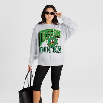 Women's Gameday Couture Ash Oregon Ducks Game On Sweatshirt