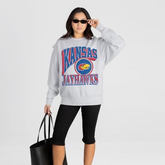 Women's Gameday Couture Ash Kansas Jayhawks Game On Sweatshirt