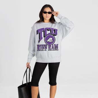 Women's Gameday Couture Ash TCU Horned Frogs Game On Sweatshirt