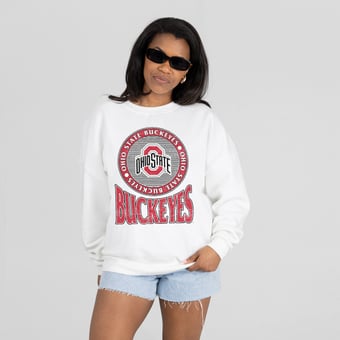 Women's Gameday Couture White Ohio State Buckeyes Endzone Sweatshirt