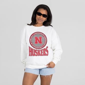 Women's Gameday Couture White Nebraska Huskers Endzone Sweatshirt