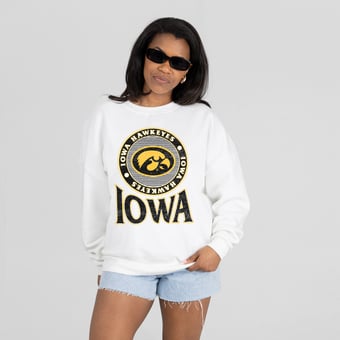 Women's Gameday Couture White Iowa Hawkeyes Endzone Sweatshirt