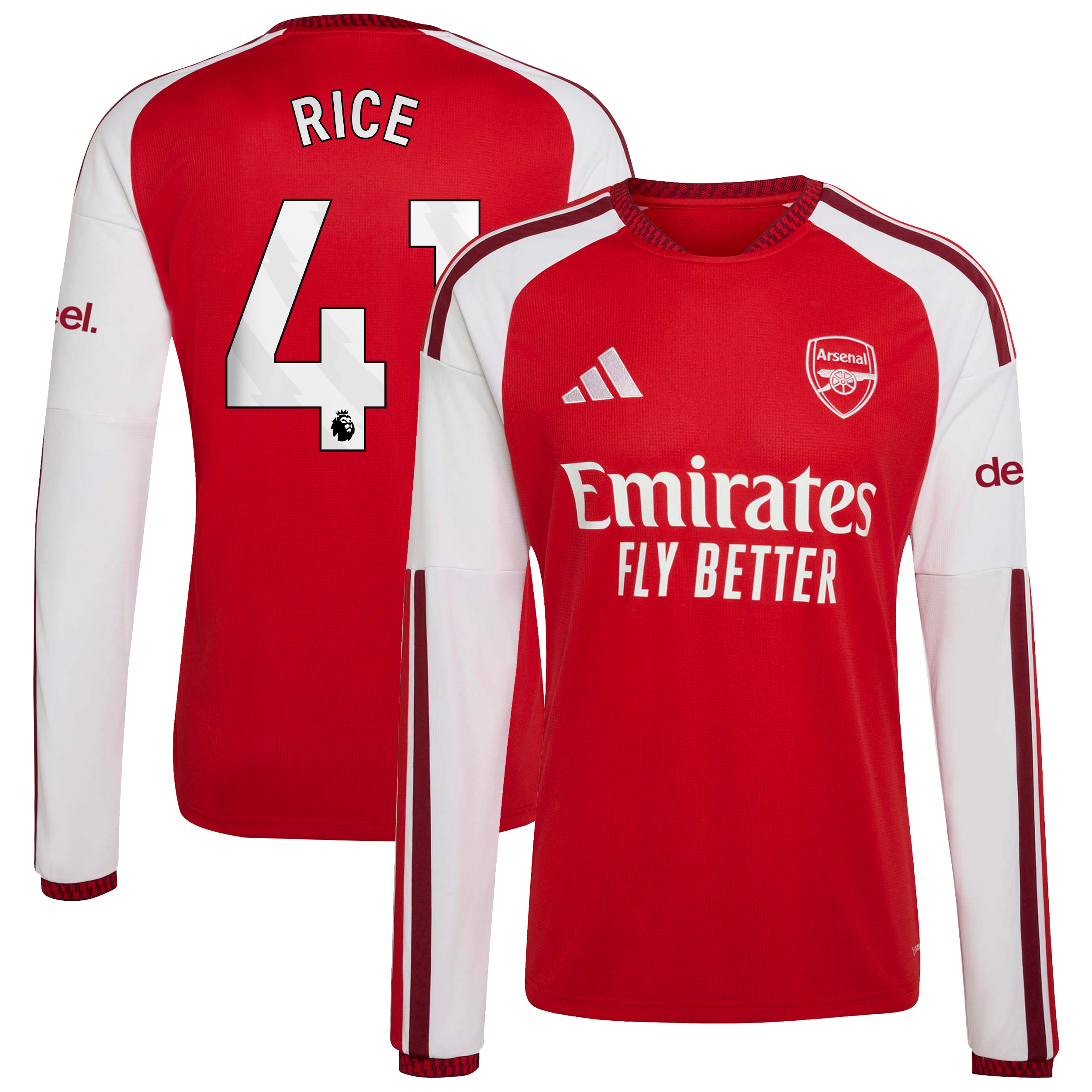 Men's adidas Declan Rice Red Arsenal 2026/27 Home Replica Long Sleeve Jersey